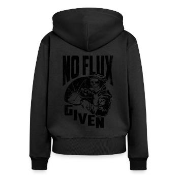 Soudeur qui dit drôle: pas de flux - Sweat à capuche zippé Premium bio Femme - noir - Dos - Julia (174cm)