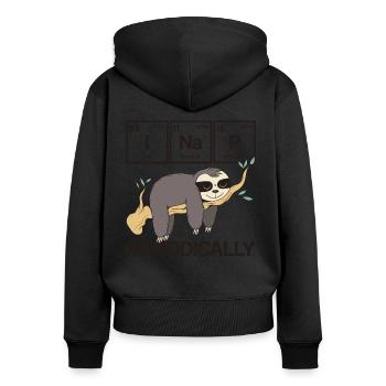 Periodensystem I Nickerchen Periodisch Sloth Geek - Frauen Premium Bio Zip Hoodie - Schwarz - Hinten - Julia (174cm)
