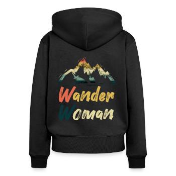 WANDER WOMAN - Frauen Premium Bio Zip Hoodie - Schwarz - Hinten - Julia (174cm)