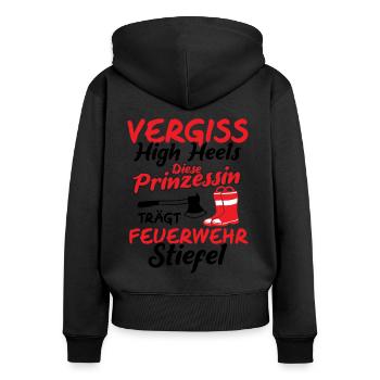 Feuerwehrfrau Feuerwehrstiefel Spruch Feuerwehr - Frauen Premium Bio Zip Hoodie - Schwarz - Hinten - Julia (174cm)