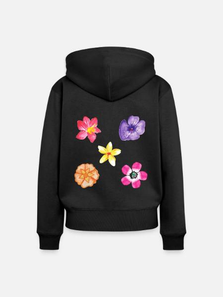 Blumen Motiv Set - Frauen Premium Bio Zip Hoodie - Schwarz