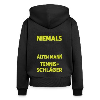 Unterschätze nie einen Alten Mann mit Tennisschläg - Frauen Premium Bio Zip Hoodie - Schwarz - Hinten - Julia (174cm)