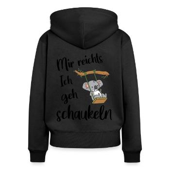 Koalabär - Mir reichts ich geh schaukeln. - Frauen Premium Bio Zip Hoodie - Schwarz - Hinten - Julia (174cm)