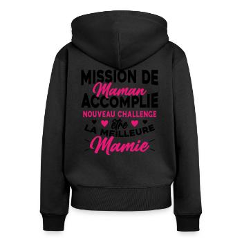 Mission de maman accomplie mamie annonce grossesse - Sweat à capuche zippé Premium bio Femme - noir - Dos - Julia (174cm)