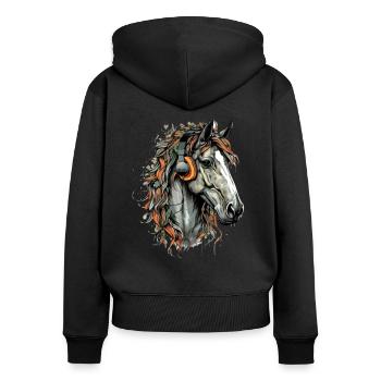 Koni, das audiophile Pferd - Frauen Premium Bio Zip Hoodie - Schwarz - Hinten - Julia (174cm)