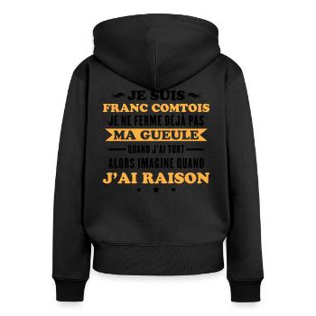 Franc comtois je ferme pas ma gueule franche comté - Sweat à capuche zippé Premium bio Femme - noir - Dos - Julia (174cm)