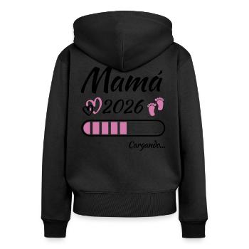 Werdende Mutter 2026 Loading - Frauen Premium Bio Zip Hoodie - Schwarz - Hinten - Julia (174cm)
