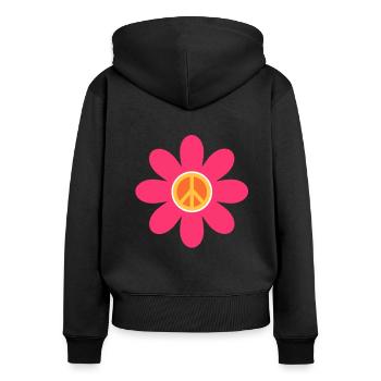 Hippie Peace 60 70 Flower Power Cadeau - Sweat à capuche zippé Premium bio Femme - noir - Dos - Julia (174cm)