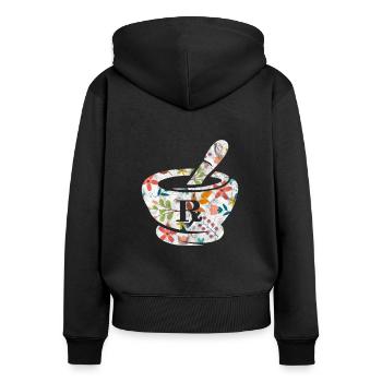 Apotheke - Frauen Premium Bio Zip Hoodie - Schwarz - Hinten - Julia (174cm)