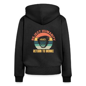 Affe Evolution Menschenaffen Affen Geschenk - Frauen Premium Bio Zip Hoodie - Schwarz - Hinten - Julia (174cm)