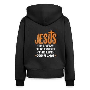 Jésus - Sweat à capuche zippé Premium bio Femme - noir - Dos - Julia (174cm)