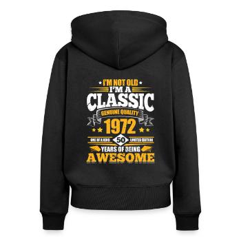 1972 - Sweat à capuche zippé Premium bio Femme - noir - Dos - Julia (174cm)
