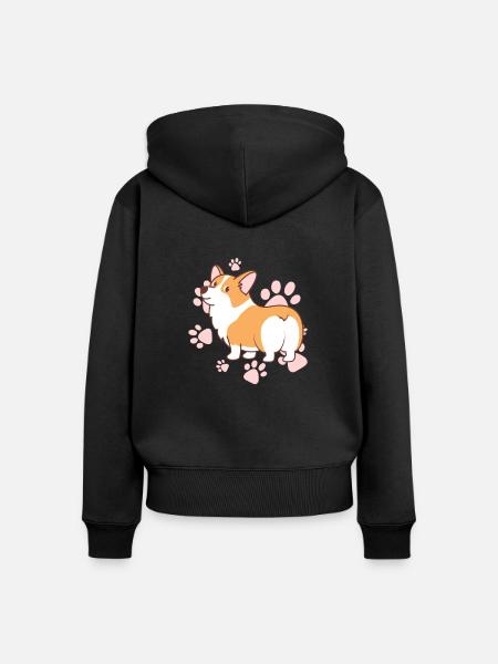 Corgi - Frauen Premium Bio Zip Hoodie - Schwarz