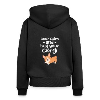 Corgi - Sweat à capuche zippé Premium bio Femme - noir - Dos - Julia (174cm)