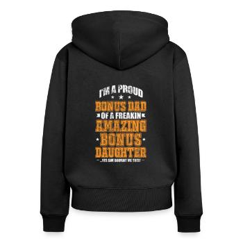 Stiefvater - Frauen Premium Bio Zip Hoodie - Schwarz - Hinten - Julia (174cm)