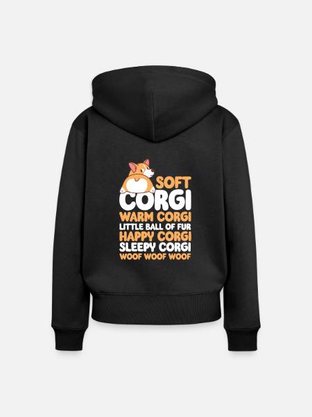 Corgi - Frauen Premium Bio Zip Hoodie - Schwarz