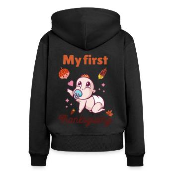 Mon premier Thanksgiving - Sweat à capuche zippé Premium bio Femme - noir - Dos - Julia (174cm)