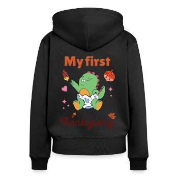 Mon premier Thanksgiving - Sweat à capuche zippé Premium bio Femme - noir - Dos - Julia (174cm)