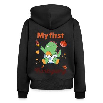 Mon premier Thanksgiving - Sweat à capuche zippé Premium bio Femme - noir - Dos - Julia (174cm)