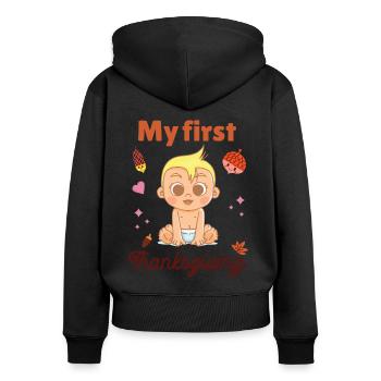 Mon premier Thanksgiving - Sweat à capuche zippé Premium bio Femme - noir - Dos - Julia (174cm)