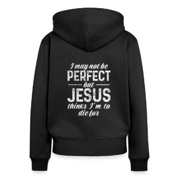 Bibel - Frauen Premium Bio Zip Hoodie - Schwarz - Hinten - Julia (174cm)