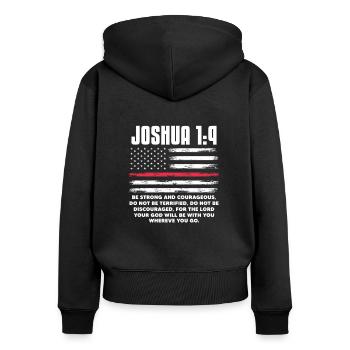 Bibel Bibelvers Christliche Sprüche Jesus Geschenk - Frauen Premium Bio Zip Hoodie - Schwarz - Hinten - Julia (174cm)