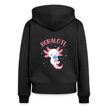 Thé à bulles - Sweat à capuche zippé Premium bio Femme - noir - Dos - Julia (174cm)