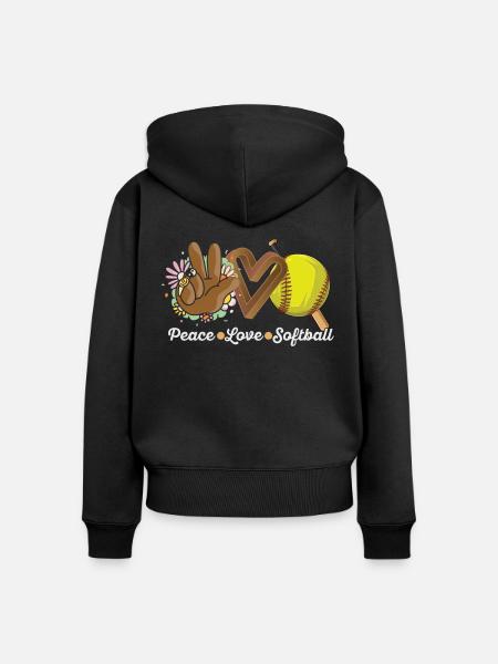 Mädchen Frieden Liebe Softball - Frauen Premium Bio Zip Hoodie - Schwarz