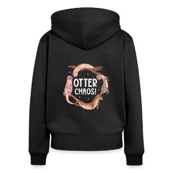 Otter - Frauen Premium Bio Zip Hoodie - Schwarz - Hinten - Julia (174cm)