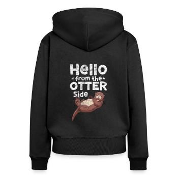 Otter - Frauen Premium Bio Zip Hoodie - Schwarz - Hinten - Julia (174cm)