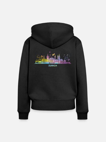 Zuricher Skyline Zurich - Frauen Premium Bio Zip Hoodie - Schwarz