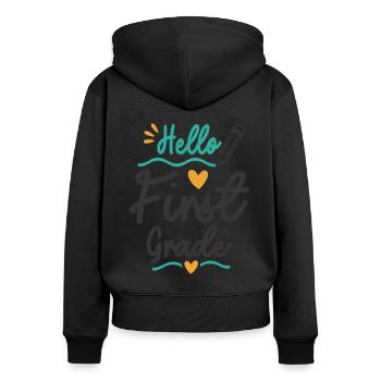 Hallo Lehrerschüler der ersten Klasse - Frauen Premium Bio Zip Hoodie - Schwarz - Hinten - Julia (174cm)