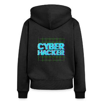 Hacker - Frauen Premium Bio Zip Hoodie - Schwarz - Hinten - Julia (174cm)