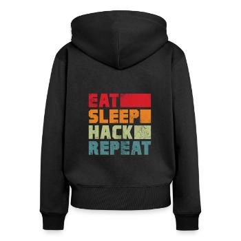 Hacker - Frauen Premium Bio Zip Hoodie - Schwarz - Hinten - Julia (174cm)