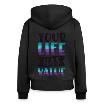 Prévention du suicide : votre vie a de la valeur - Sweat à capuche zippé Premium bio Femme - noir - Dos - Julia (174cm)