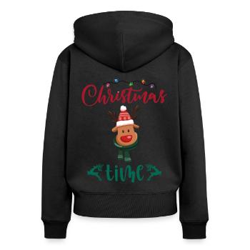 Frohe Weihnachten ein Elch Rentier Christmas time - Frauen Premium Bio Zip Hoodie - Schwarz - Hinten - Julia (174cm)