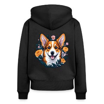 Cute Corgi Dog with Flowers Corgi Dogs - Women's Premium Organic Zip Hoodie - black - Back - Julia (174cm)
