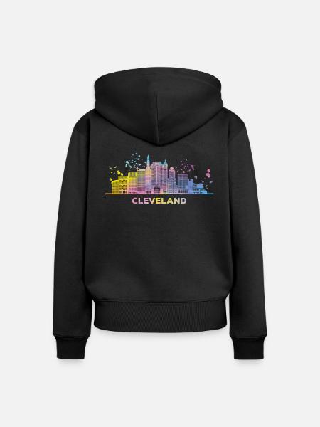 Clevelander Skyline Cleveland - Frauen Premium Bio Zip Hoodie - Schwarz