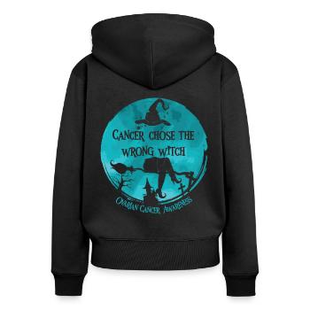 Cancer Sorcière Sarcelle d’hiver Cancer de l’ovaire - Sweat à capuche zippé Premium bio Femme - noir - Dos - Julia (174cm)
