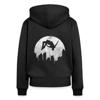 Parkour - Frauen Premium Bio Zip Hoodie - Schwarz - Hinten - Julia (174cm)