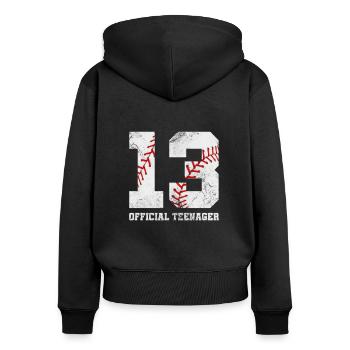 Teenager - Frauen Premium Bio Zip Hoodie - Schwarz - Hinten - Julia (174cm)