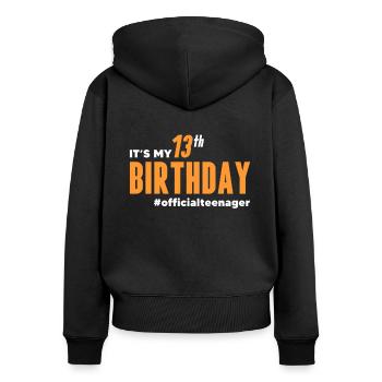 Teenager Teenie Teen Teens Teeny Geschenk - Frauen Premium Bio Zip Hoodie - Schwarz - Hinten - Julia (174cm)