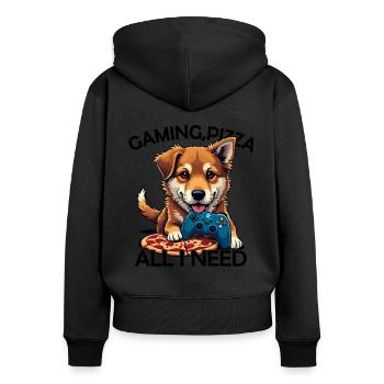 Funny Dog Gaming Pizza Gamer Gamer Gaming - Women's Premium Organic Zip Hoodie - black - Back - Julia (174cm)