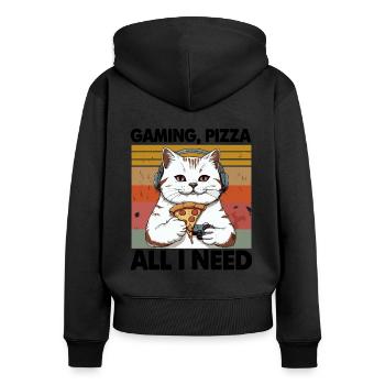 Funny Cats Gaming Pizza Gamer Gamer Gaming - Women's Premium Organic Zip Hoodie - black - Back - Julia (174cm)