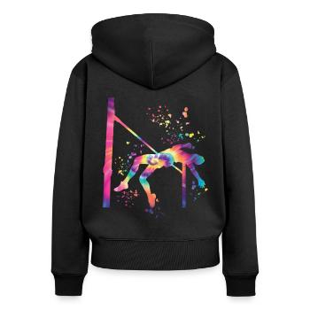 Hochspringer Wasserfarben Hochsprung - Frauen Premium Bio Zip Hoodie - Schwarz - Hinten - Julia (174cm)