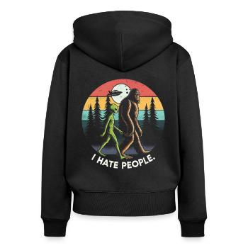 Alien - Frauen Premium Bio Zip Hoodie - Schwarz - Hinten - Julia (174cm)