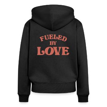 Alimenté par l’amour | Fête des Mères - Sweat à capuche zippé Premium bio Femme - noir - Dos - Julia (174cm)