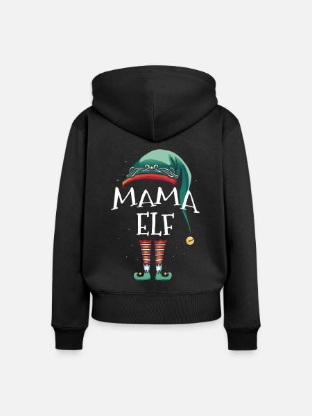 Mama Elf - Frauen Premium Bio Zip Hoodie - Schwarz