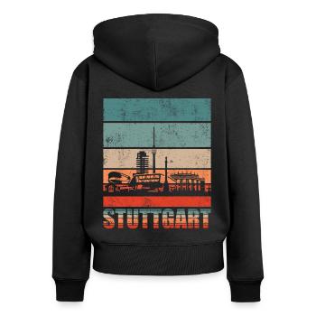 Stuttgart Skyline Geschenkidee - Frauen Premium Bio Zip Hoodie - Schwarz - Hinten - Julia (174cm)