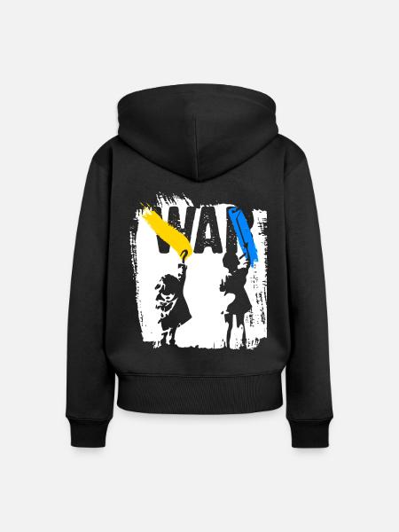 Ukraine | Kein Krieg - Frauen Premium Bio Zip Hoodie - Schwarz